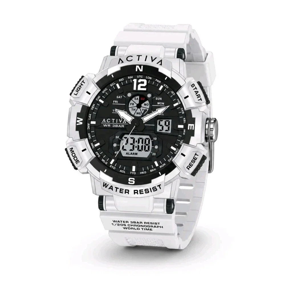 Activa Hexon X Invicta Mens Watch 53mm White Ana Digi Sports Chrono ACW8045-001